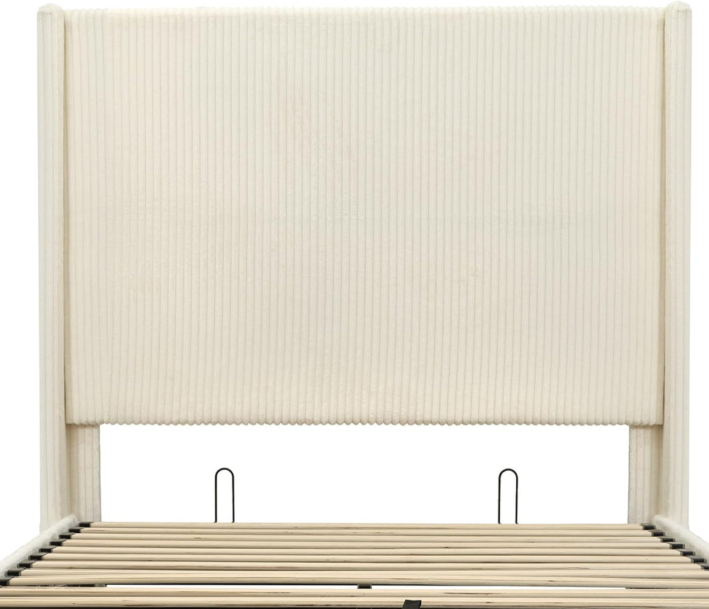 Yechen Bed Frame with Lift Up Storage, 58" Tall Headboard and Upholstered Wingback Platform Bed Frame, Hydraulic Support, No Box Spring Needed, Gray Corduroy