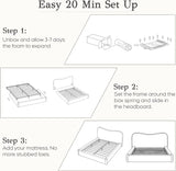 Cloud Bed Frame with Solid Wood Posts | 6-Inch Thick Headboard | 40.5" Tall Camelback Curved Headboard | Upholstered Platform Bed | Queen & King