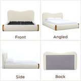Cloud Bed Frame with Solid Wood Posts | 6-Inch Thick Headboard | 40.5" Tall Camelback Curved Headboard | Upholstered Platform Bed | Queen & King