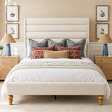 Yechen Cloud Boucle Bed Frame | Wavy Headboard | Full & Queen | No Box Spring | Beige