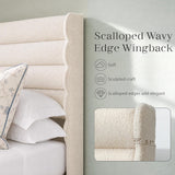 Yechen Cloud Boucle Bed Frame | Wavy Headboard | Full & Queen | No Box Spring | Beige 10