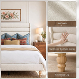 Yechen Cloud Boucle Bed Frame | Wavy Headboard | Full & Queen | No Box Spring | Beige 7