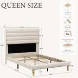 Yechen Cloud Boucle Bed Frame | Wavy Headboard | Full & Queen | No Box Spring | Beige queen size