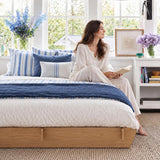 Queen Wood Platform Bed Frame 2 Drawers, Japanese Joinery, Natural