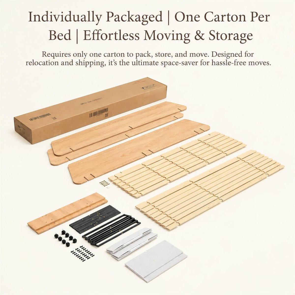 Queen Wood Platform Bed Frame 2 Drawers, Japanese Joinery, Natural