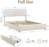 Yechen Luxe Bouclé Platform Bed Frame with Integrated Smart LED Lighting