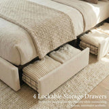 Yechen Luxe Bouclé Platform Bed Frame with Integrated Smart LED Lighting