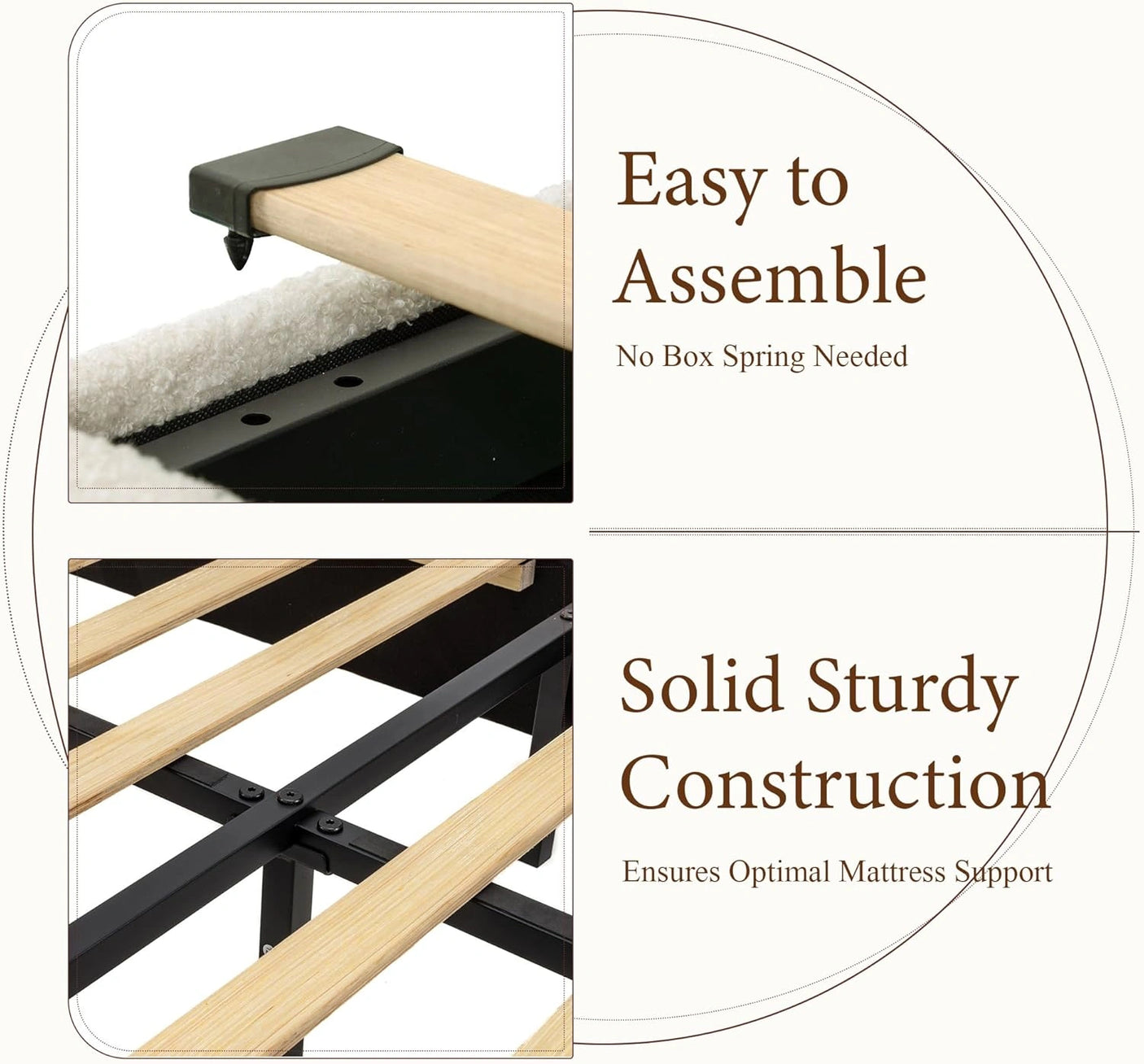 Yechen Luxe Bouclé Platform Bed Frame with Integrated Smart LED Lighting