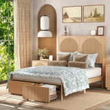 Yechen Modern Arched Reeded Wood Bed | 2 Storage Drawers | Natural Oak