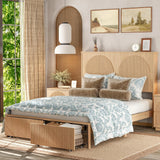 Yechen Modern Arched Reeded Wood Bed | 2 Storage Drawers | Natural Oak