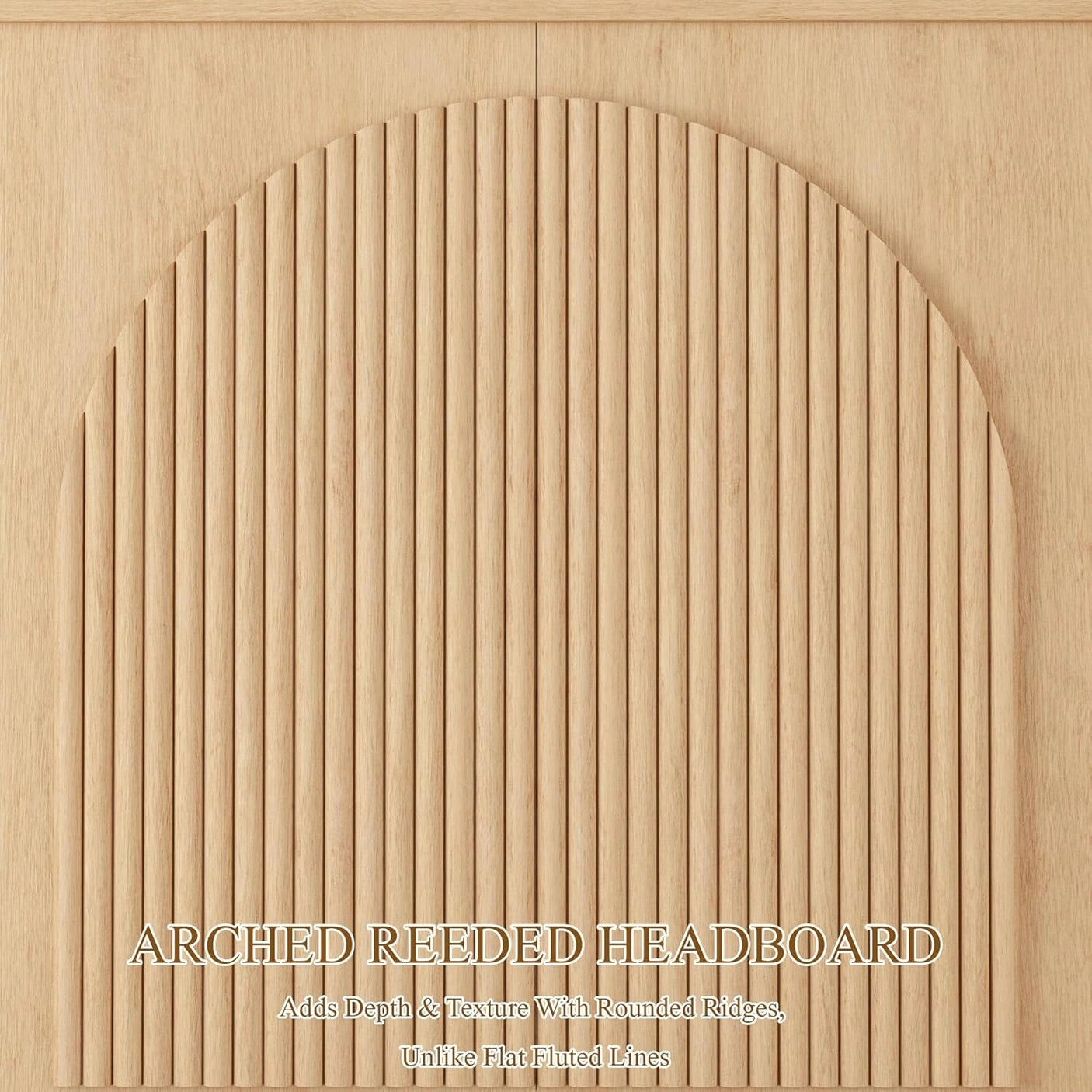 Yechen Modern Arched Reeded Wood Bed | 2 Storage Drawers | Natural Oak