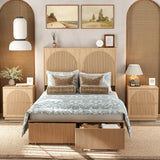 Yechen Modern Arched Reeded Wood Bed | 2 Storage Drawers | Natural Oak