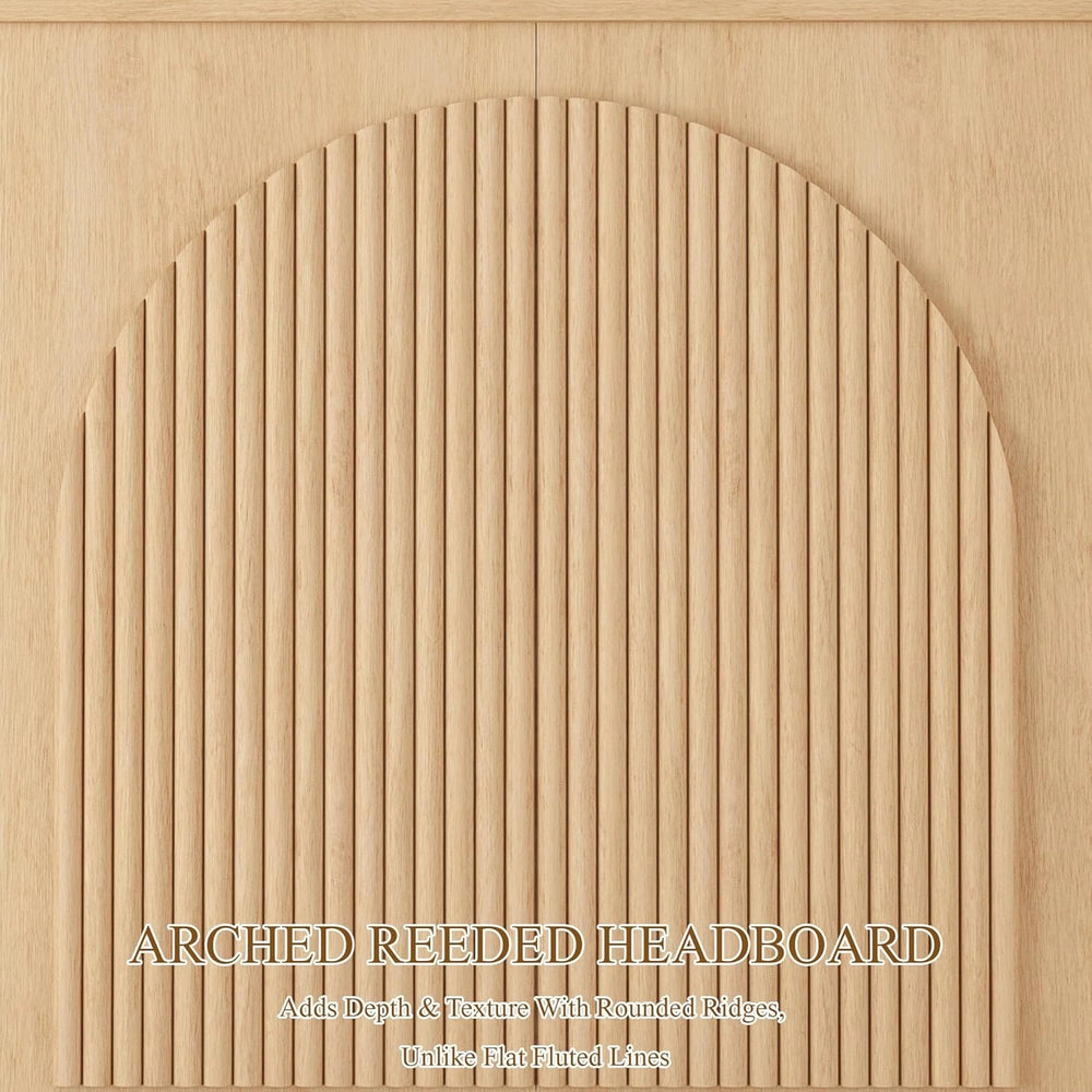 Yechen Modern Arched Reeded Wood Bed | 2 Storage Drawers | Natural Oak