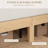 Yechen Modern Arched Reeded Wood Bed | 2 Storage Drawers | Natural Oak