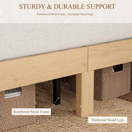 Yechen Modern Arched Reeded Wood Bed | 2 Storage Drawers | Natural Oak