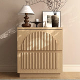 Yechen Modern Arched Reeded Wood Bed | 2 Storage Drawers | Natural Oak