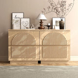 Yechen Modern Arched Reeded Wood Bed | 2 Storage Drawers | Natural Oak