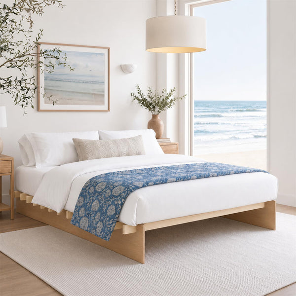 Yechen Solid Wood Platform Bed Frame Queen King Tool-Free Assembly Natural Oak

