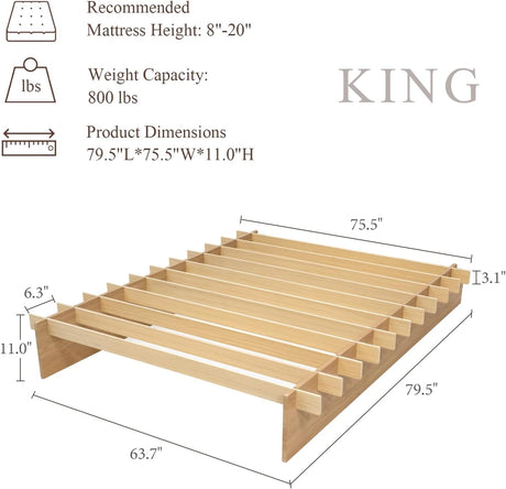 Yechen Solid Wood Platform Bed Frame Queen King Tool-Free Assembly Natural Oak13