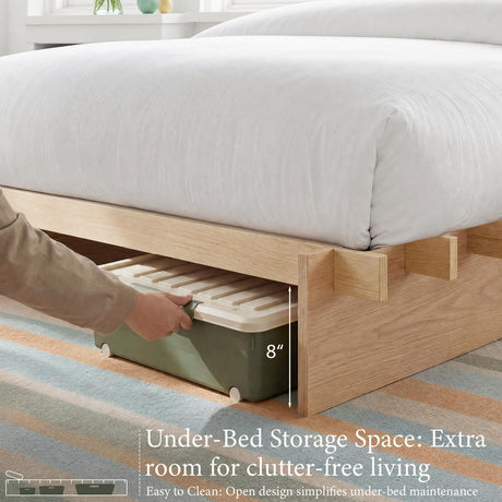 Yechen Solid Wood Platform Bed Frame Queen King Tool-Free Assembly Natural Oak 20