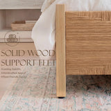 Yechen Solid Wood Rattan King Bed Frame with Tall Headboard and Footboard, Mid Century Modern Hand-Woven Rattan Bedframe with Vintage Pattern, Boho Wooden Bed with Metal Slats, No Box Spring Needed