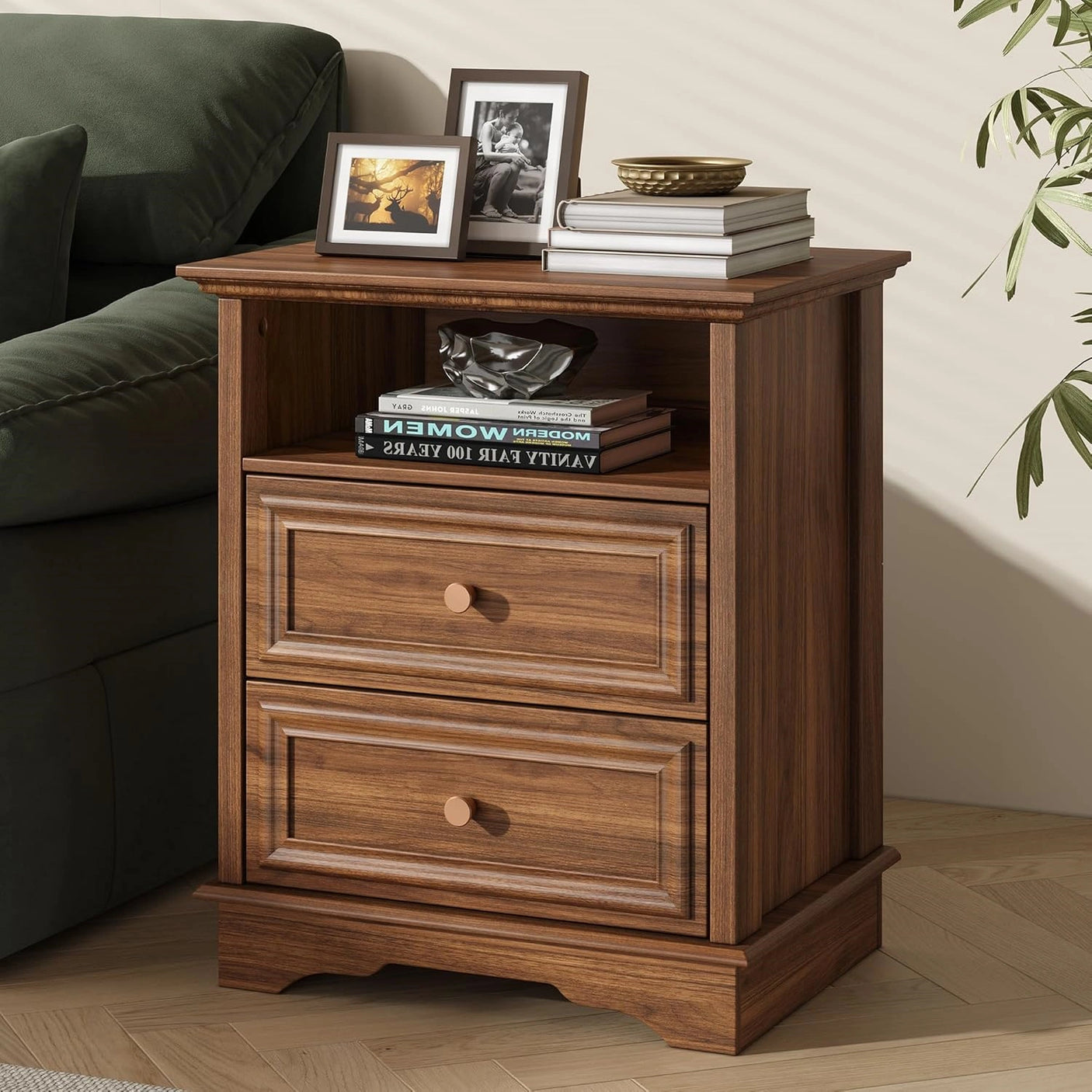 Yechen White Nightstand with Hidden Drawer, 2-Drawer Nightstand – Sturdy Wood Bedroom End Table with Storage, Modern Furniture for Bedroom Organization