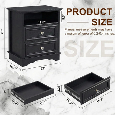 Yechen White Nightstand with Hidden Drawer, 2-Drawer Nightstand – Sturdy Wood Bedroom End Table with Storage, Modern Furniture for Bedroom Organization