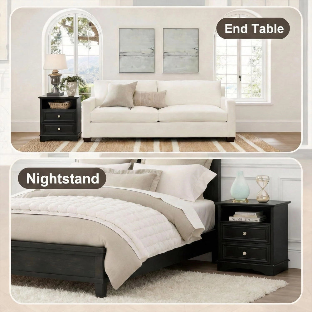 Yechen White Nightstand with Hidden Drawer, 2-Drawer Nightstand – Sturdy Wood Bedroom End Table with Storage, Modern Furniture for Bedroom Organization