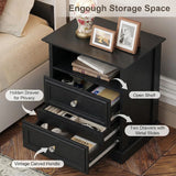 Yechen White Nightstand with Hidden Drawer, 2-Drawer Nightstand – Sturdy Wood Bedroom End Table with Storage, Modern Furniture for Bedroom Organization