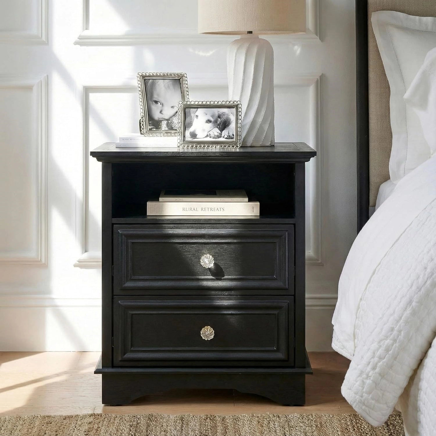 Yechen White Nightstand with Hidden Drawer, 2-Drawer Nightstand – Sturdy Wood Bedroom End Table with Storage, Modern Furniture for Bedroom Organization