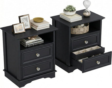 Yechen White Nightstand with Hidden Drawer, 2-Drawer Nightstand – Sturdy Wood Bedroom End Table with Storage, Modern Furniture for Bedroom Organization