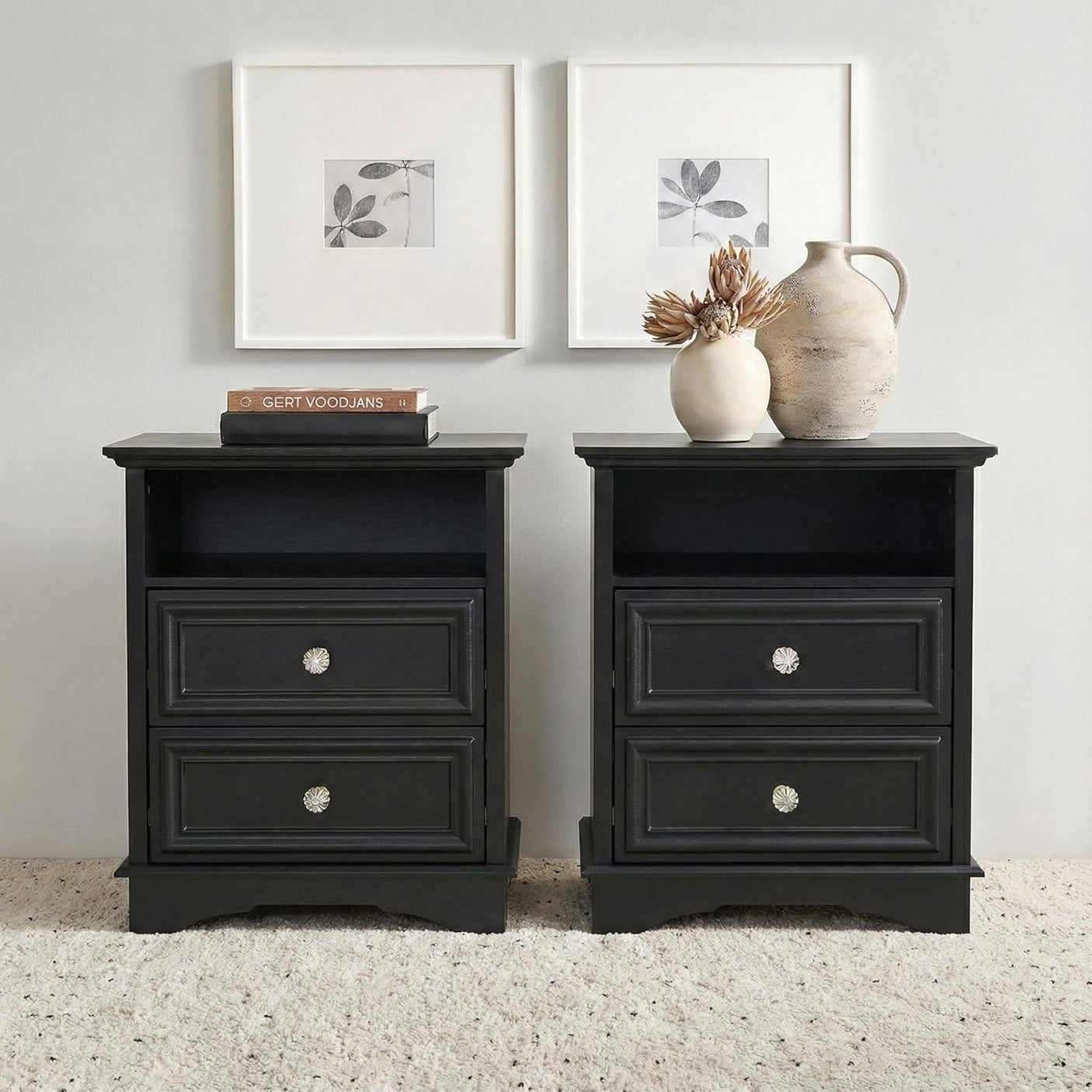 Yechen White Nightstand with Hidden Drawer, 2-Drawer Nightstand – Sturdy Wood Bedroom End Table with Storage, Modern Furniture for Bedroom Organization