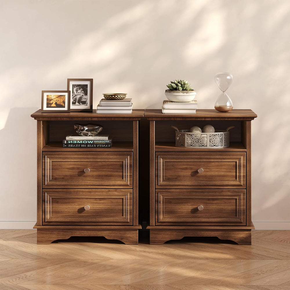 Yechen White Nightstand with Hidden Drawer, 2-Drawer Nightstand – Sturdy Wood Bedroom End Table with Storage, Modern Furniture for Bedroom Organization