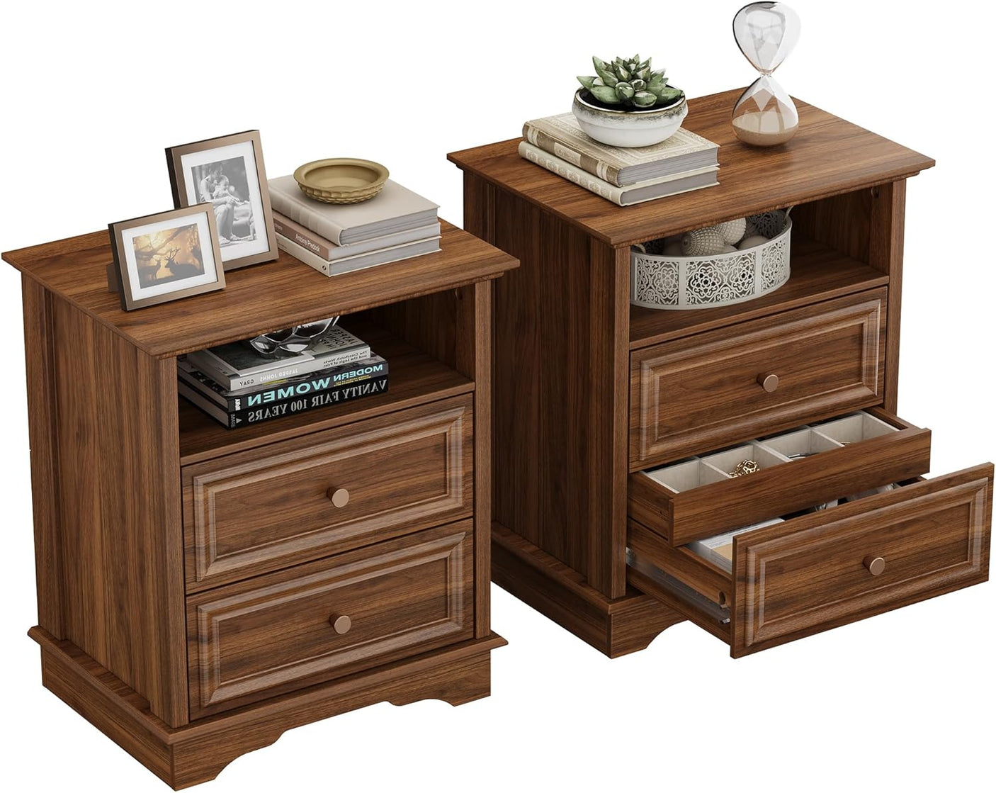 Yechen White Nightstand with Hidden Drawer, 2-Drawer Nightstand – Sturdy Wood Bedroom End Table with Storage, Modern Furniture for Bedroom Organization