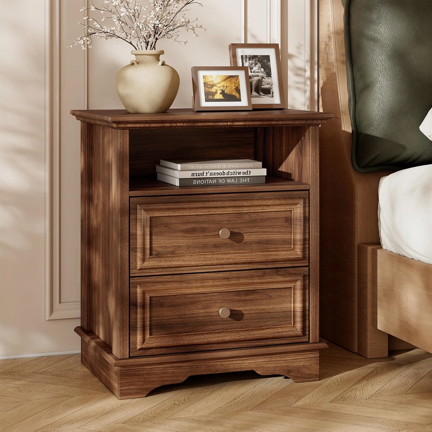 Yechen White Nightstand with Hidden Drawer, 2-Drawer Nightstand – Sturdy Wood Bedroom End Table with Storage, Modern Furniture for Bedroom Organization