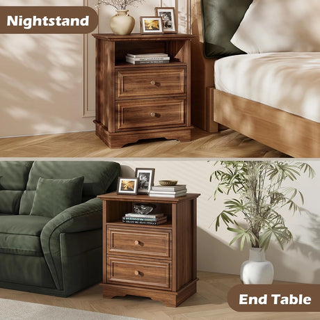 Yechen White Nightstand with Hidden Drawer, 2-Drawer Nightstand – Sturdy Wood Bedroom End Table with Storage, Modern Furniture for Bedroom Organization