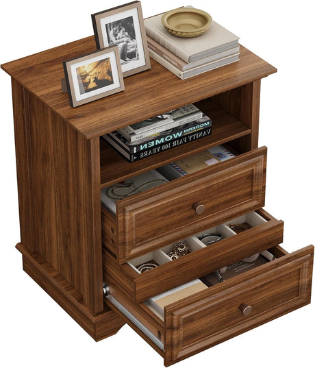 Yechen White Nightstand with Hidden Drawer, 2-Drawer Nightstand – Sturdy Wood Bedroom End Table with Storage, Modern Furniture for Bedroom Organization