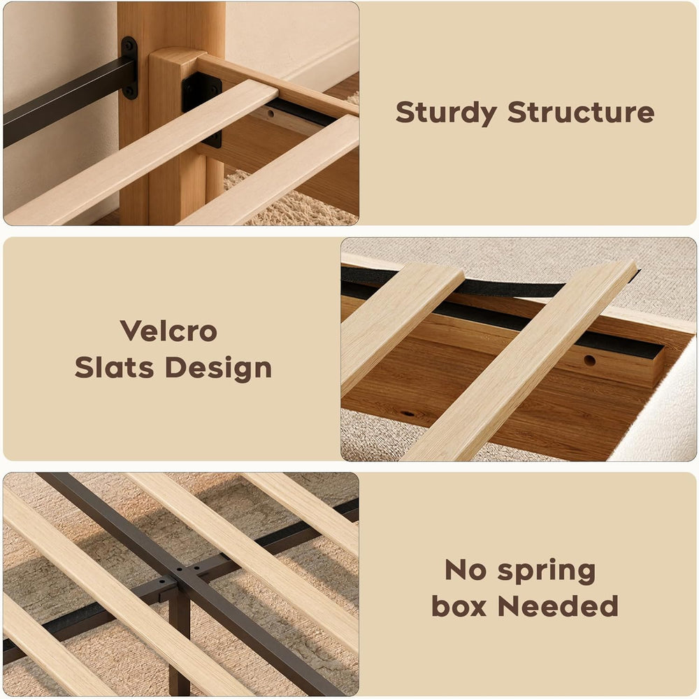 Yechen Wingback Bed Frame | Boucle & Solid Pine | Queen | No Box Spring | Off White 7