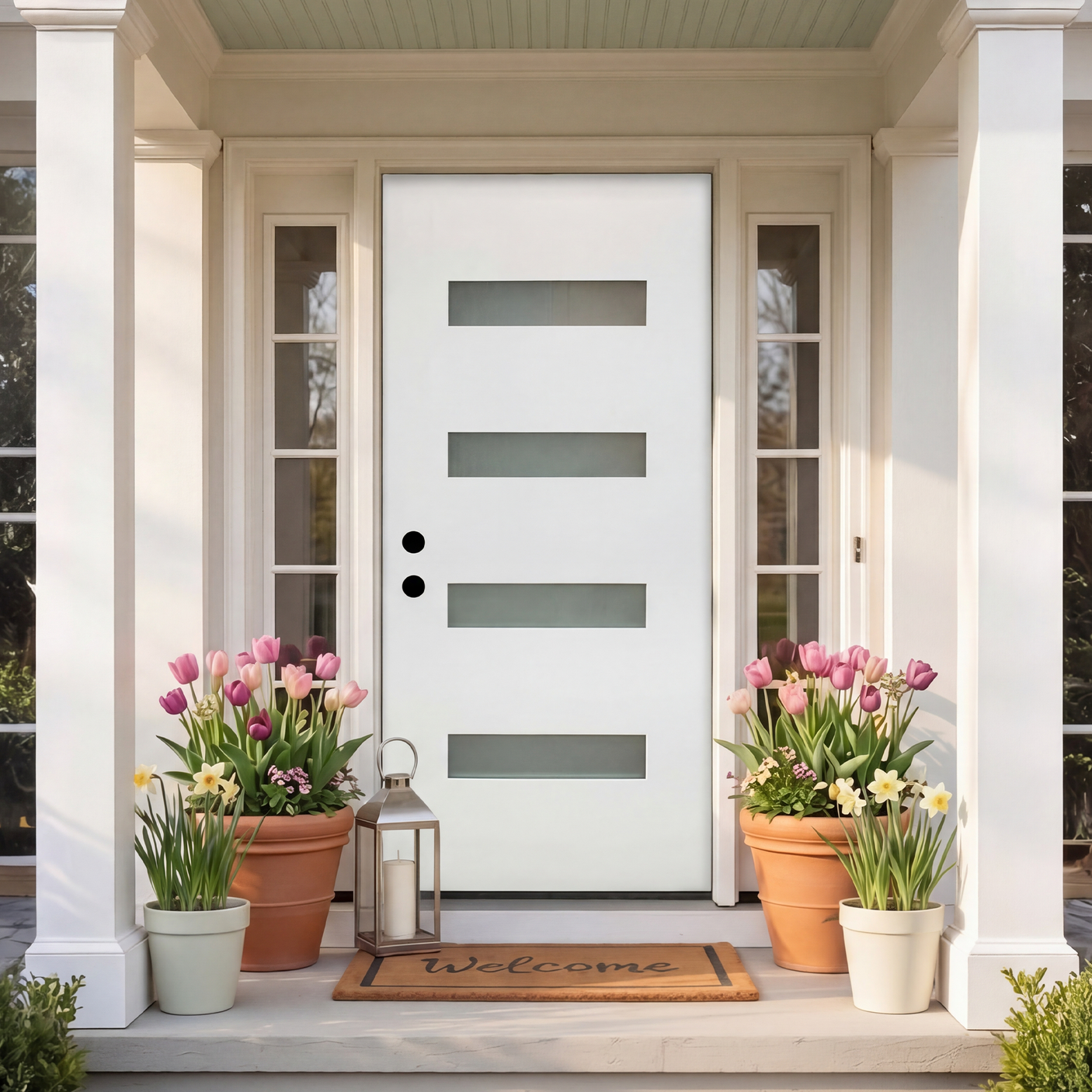36" x 80" Fiberglass Exterior Door | White Smooth Finish | Frosted Glass | Right Hand Inswing