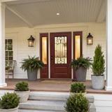36" x 80" Red Fiberglass Entry Door with 3/4 Lite Wrought Iron Glass, Left or Right Hand Inswing, Classic Style Front Door with 4-9/16" White Vinyl Frame and Brickmould