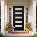 36" x 80" Fiberglass Exterior Door | Black Smooth Finish | Frosted Glass | Right Hand Inswing