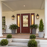 36" x 80" Red Fiberglass Entry Door with 3/4 Lite Wrought Iron Glass, Left or Right Hand Inswing, Classic Style Front Door with 4-9/16" White Vinyl Frame and Brickmould