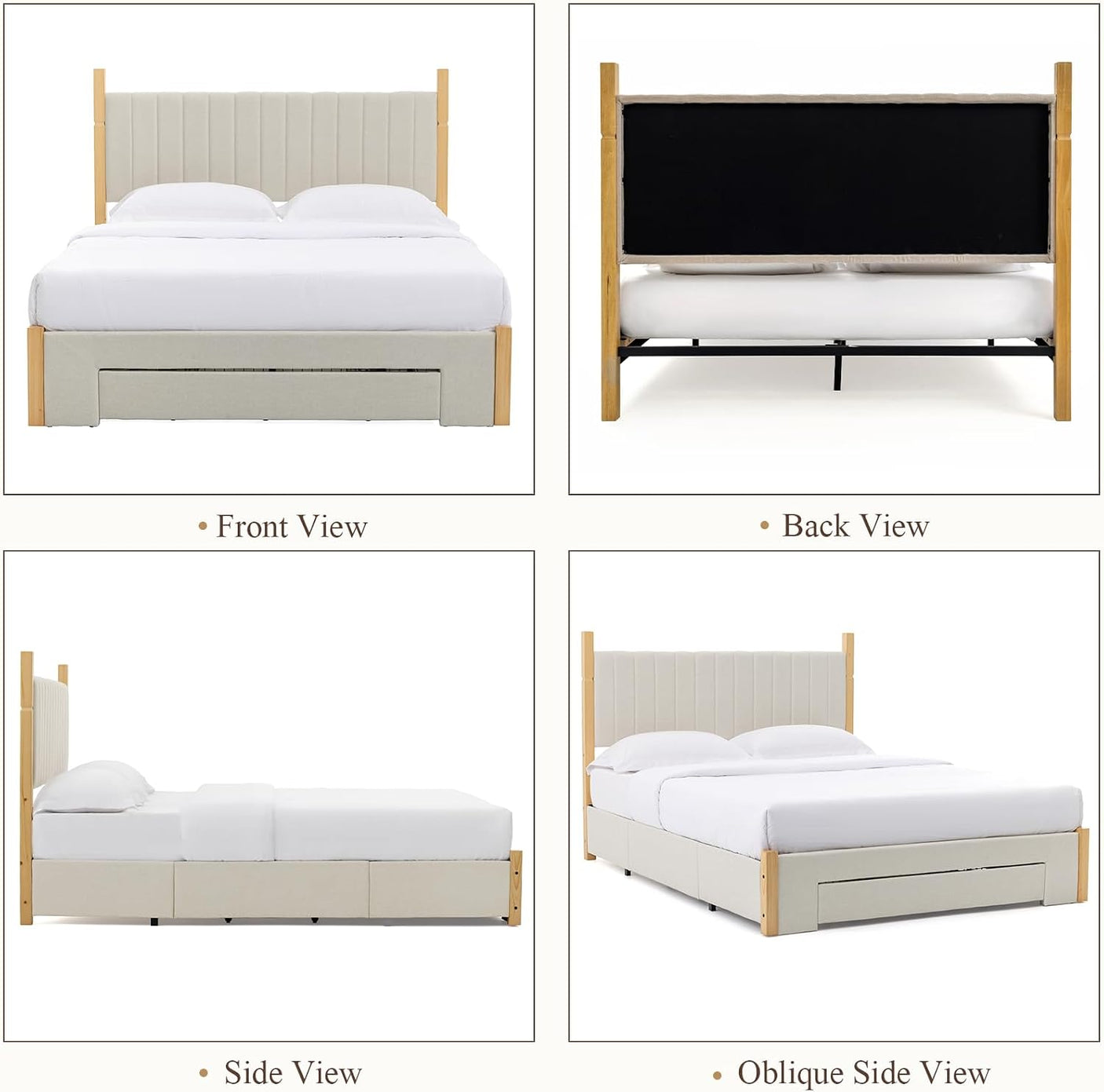 Yechen Queen Bed Frame with Linen Headboard | Platform Bed, Noise-Free Slats, Beige
