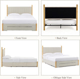 Yechen Queen Bed Frame with Linen Headboard | Platform Bed, Noise-Free Slats, Beige