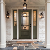 36" x 80" Green Fiberglass Entry Door with 3/4 Lite Wrought Iron Glass, Left or Right Hand Inswing, Classic Style Front Door with 4-9/16" White Vinyl Frame and Brickmould
