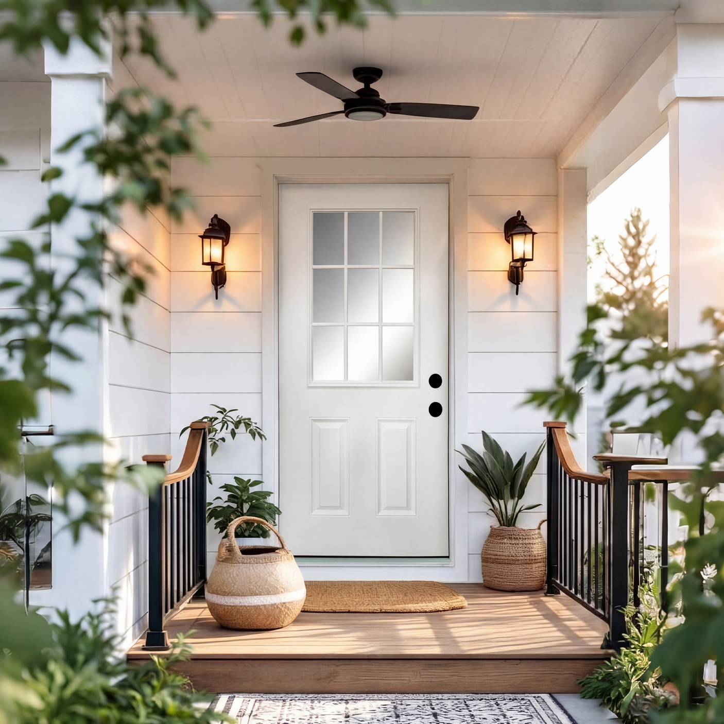 36" x 80" Fiberglass Entry Door | 9-Lite Low-E Glass | White | Left Hand Inswing