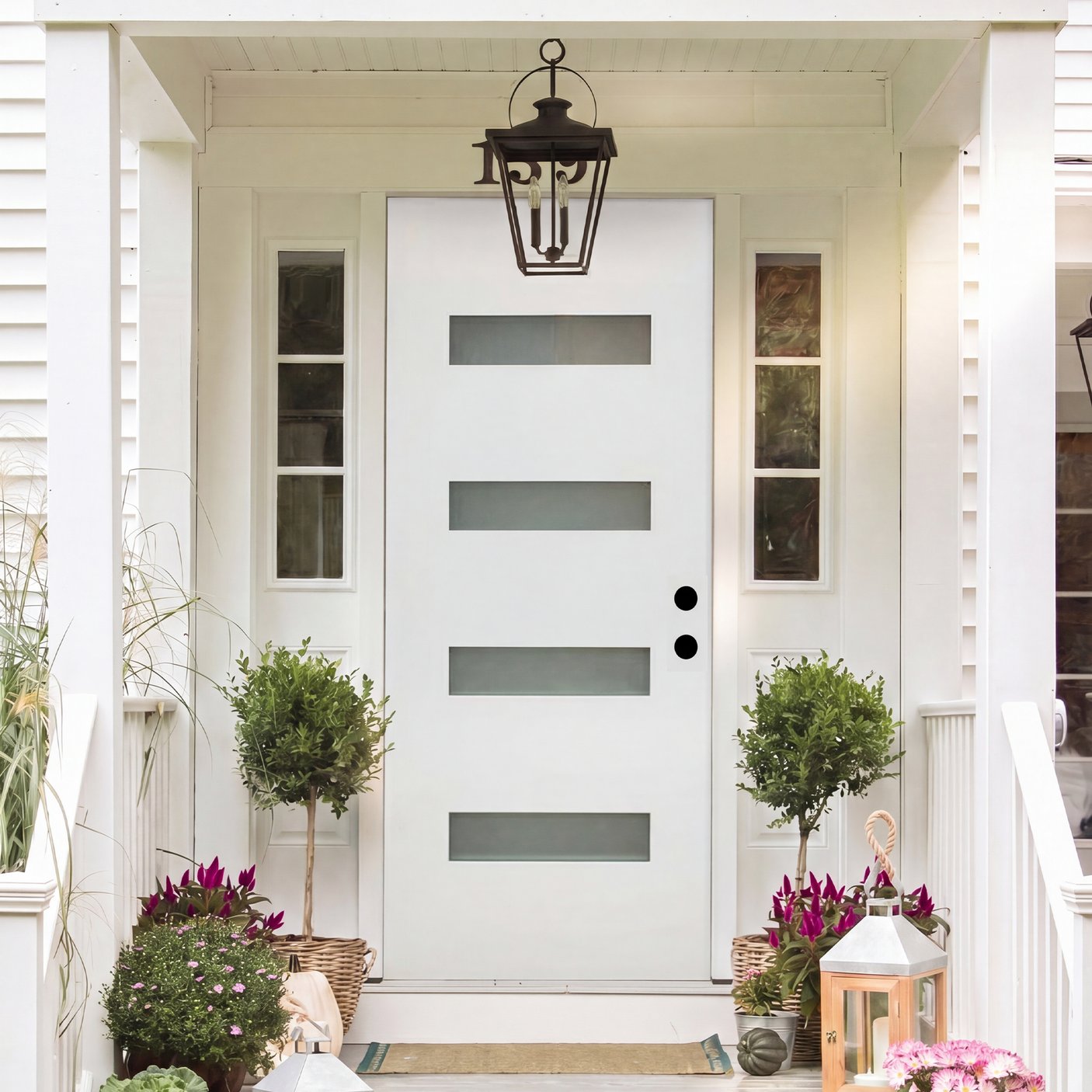 36" x 80" Fiberglass Exterior Door | White Smooth Finish | Frosted Glass | Left Hand Inswing