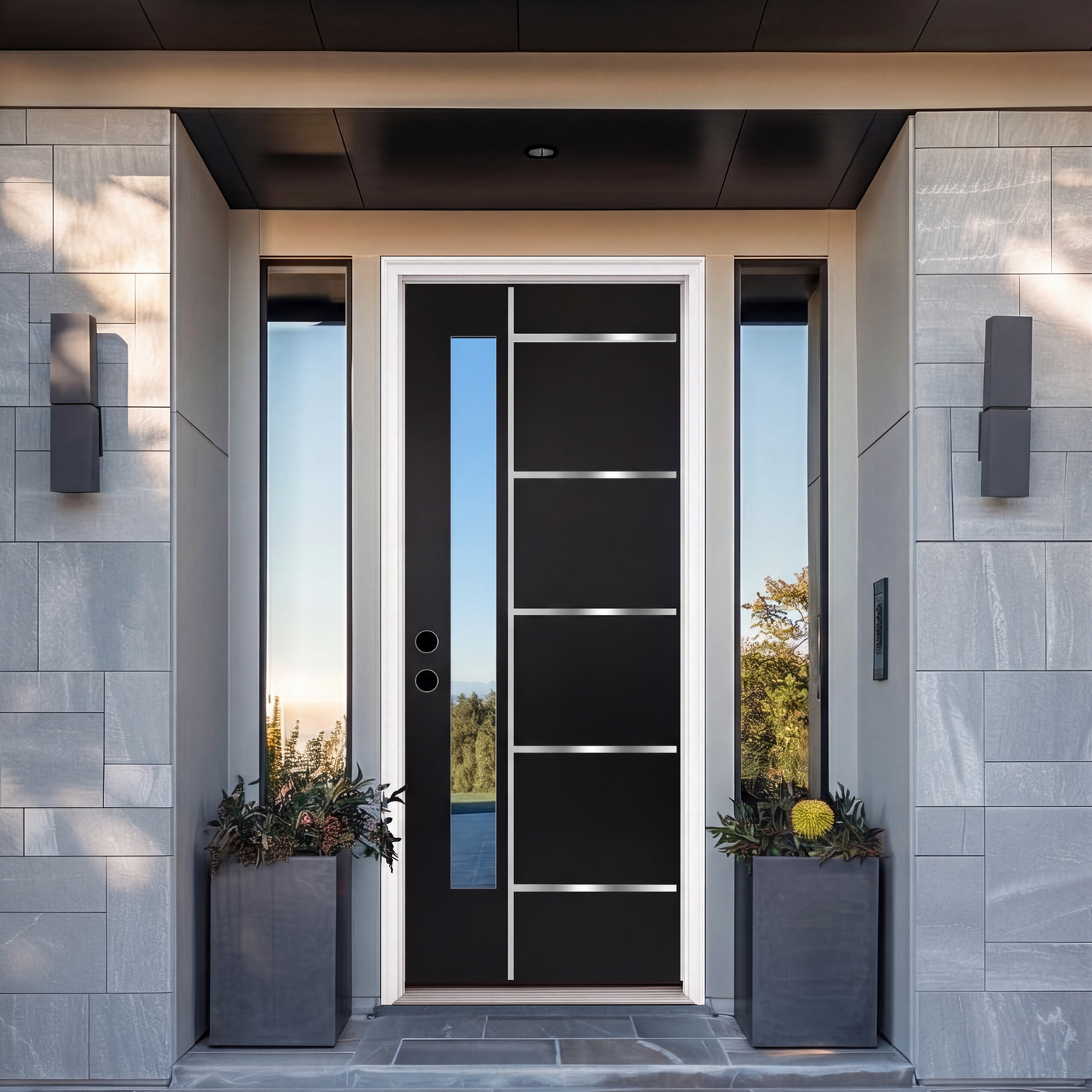 36" x 80" Fiberglass Modern Textured Entry Door – Black-09 | Left & Right Hand Inswing