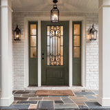 36" x 80" Green Fiberglass Entry Door with 3/4 Lite Wrought Iron Glass, Left or Right Hand Inswing, Classic Style Front Door with 4-9/16" White Vinyl Frame and Brickmould