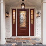 36" x 80" Red Fiberglass Entry Door with 3/4 Lite Wrought Iron Glass, Left or Right Hand Inswing, Classic Style Front Door with 4-9/16" White Vinyl Frame and Brickmould